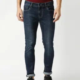 Dragon Hill Dark Blue Slim Fit Lightly Washed Jeans-picture-5