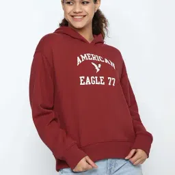 American Eagle Outfitters Red Cotton Print Hoodie-image-8