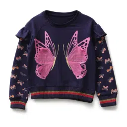 Under Fourteen Only Kids Navy & Pink Applique Full Sleeves Sweatshirt-image-73