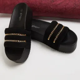 Ginger by Lifestyle Women's Black Slides-image-14