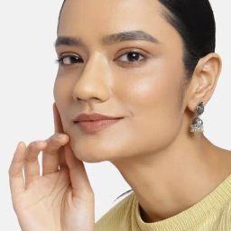 Estele Rhodium-Plated Oxidized Peacock Jhumki Earrings for Women-20