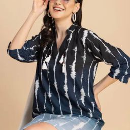 Moomaya Navy Printed A Line Dress-image-62