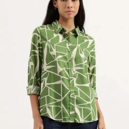 United Colors of Benetton Olive Green Printed Shirt-image-0