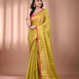 CHARUKRITI Lime Green Blended Embellished Saree With Unstitched Blouse-picture-16