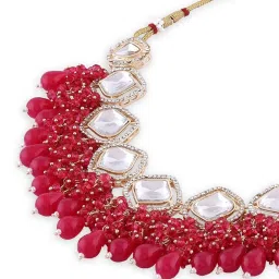 Zaveri Pearls Pink Cluster Beads Drop Dazzling Stones Diamonds Necklace & Earring Set-ZPFK17993 image 2