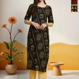HERE&NOW Selection Of 3 Ethnic Motifs Printed Round Neck Straight Kurta-image-49