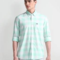 Arrow Sport Green Cotton Slim Fit Checks Shirt-picture-31