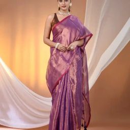 CHARUKRITI Purple Blended Solid Saree With Unstitched Blouse-picture-44