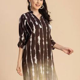 Moomaya Olive Printed A Line Dress-image-13