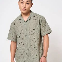 People By Pantaloons Green Cotton Relaxed Fit Embroidered Shirt-image-98