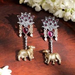 Rubans Pink Lotus Motif Drop Earring-picture-1