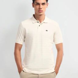 Arrow Sport Beige Cotton Regular Fit Striped Polo T-Shirt-picture-26