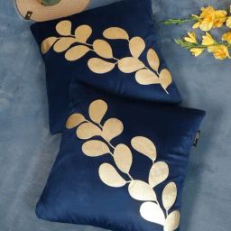 HOSTA HOMES Blue Velvet Geometric Golden Foil Cushion Covers - Set of 2-picture-25