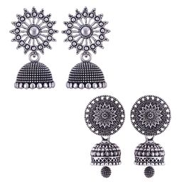 DIVASTRI Set Of 2 Silver-Plated Peacock Shaped Oxidised Jhumkas-12