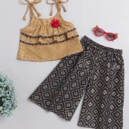 Many Frocks Kids Mustard & Black Embellished Kurta with Plazzos-image-65