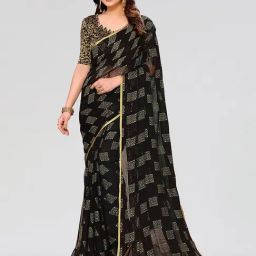 FABMORA Black Chiffon Embellished Saree With Unstitched Blouse-image-49