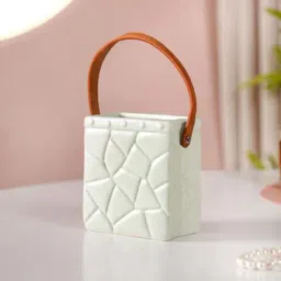Nestasia Bag Shaped Geometric Pattern Ceramic Mint Green Flower Vase-image-3