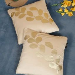 HOSTA HOMES Cream Velvet Geometric Golden Foil Cushion Covers - Set of 2-picture-7