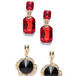 Crunchy Fashion Red & Black Circular Drop Earrings-image-78