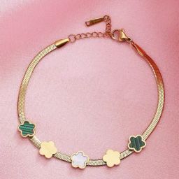 Karatcart Gold-Plated Green And White Stone Charm Bracelet For Women-44