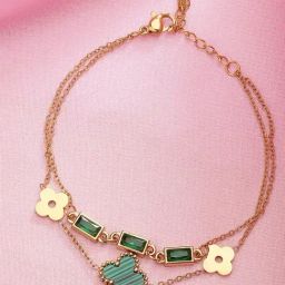 Karatcart Gold-Plated Green Cubic Zirconia Studded Charm Bracelet For Women-12