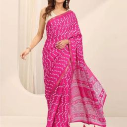 Libas Pink Floral Print Saree with Unstitched Blouse-picture-10