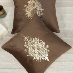 HOSTA HOMES Brown Velvet Geometric Golden Foil Cushion Covers - Set of 2-picture-26