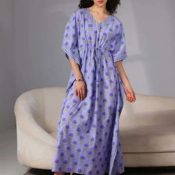 Libas Blue Cotton Printed Kaftan-image-0