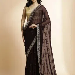 Jaipur Kurti Brown Embroidered Saree With Unstitched Blouse-21