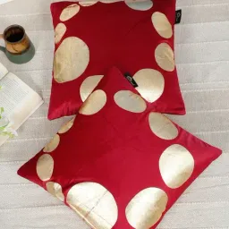 HOSTA HOMES Maroon Velvet Geometric Golden Foil Cushion Covers - Set of 2-picture-34