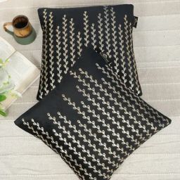 HOSTA HOMES Black Velvet Geometric Golden Foil Cushion Covers - Set of 2-picture-47