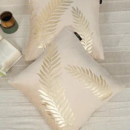 HOSTA HOMES Cream Velvet Geometric Golden Foil Cushion Covers - Set of 2-picture-33