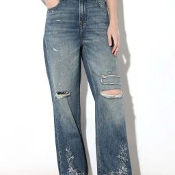 Only Blue Cotton Straight Fit Distressed Jeans-image-77