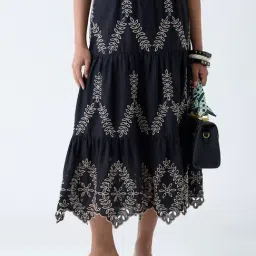 LOV by Westside Black Leaf Design High-Rise Cotton Tiered Skirt-picture-32