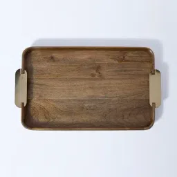 Westside Home Brown Wooden Tray with Metal Handles-picture-8