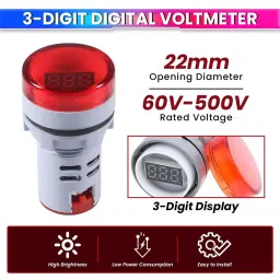 amiciSense 3-Digit Digital Voltmeter 60 V-500 V LED Display Red image 2