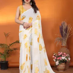 Winza Designer Yellow Floral Print Saree with Unstitched Blouse-picture-10