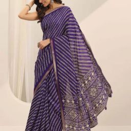 Libas Purple Leheriya Print Saree with Unstitched Blouse image 3
