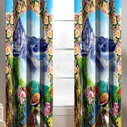 Aura Blue & White 2 Pieces Abstract Printed Window Curtain-21