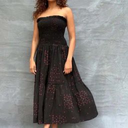 Chidiyaa Black Soil Crimson Earthrise Blockprinted Cotton Dress-image-23