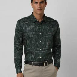 Van Heusen Green Cotton Slim Fit Printed Shirts-picture-45
