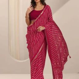 Libas Pink Leheriya Print Saree with Unstitched Blouse-image-72