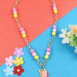 Asthetika Girls Butterfly Charm Beaded Chain Minimal Necklace-image-3