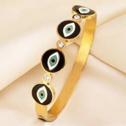 Karatcart Gold-Plated Black Evil Eye Enamel Bangle-Style Bracelet For Women-picture-32