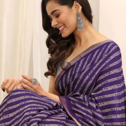 Libas Purple Leheriya Print Saree with Unstitched Blouse image 4