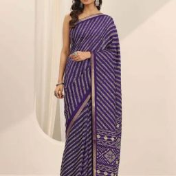 Libas Purple Leheriya Print Saree with Unstitched Blouse-picture-8