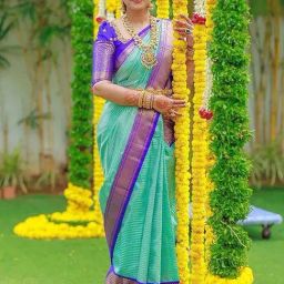 Anjaneya Sarees Green & Blue Silk Woven Saree With Unstitched Blouse-image-99