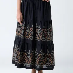 Bombay Paisley by Westside Black Botanical Design Cotton-Blend Skirt-picture-15