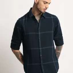 The Bear House Navy Cotton Slim Fit Checks Shirt-picture-38