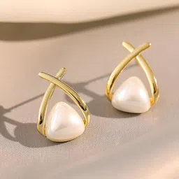 GOLDIWALA Korean Gold-Plated Artificial Beaded Triangular Shaped Studs-picture-38
